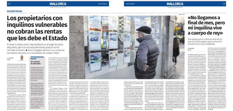 Artículo sobre inquilinos vulnerables en Diario de Mallorca